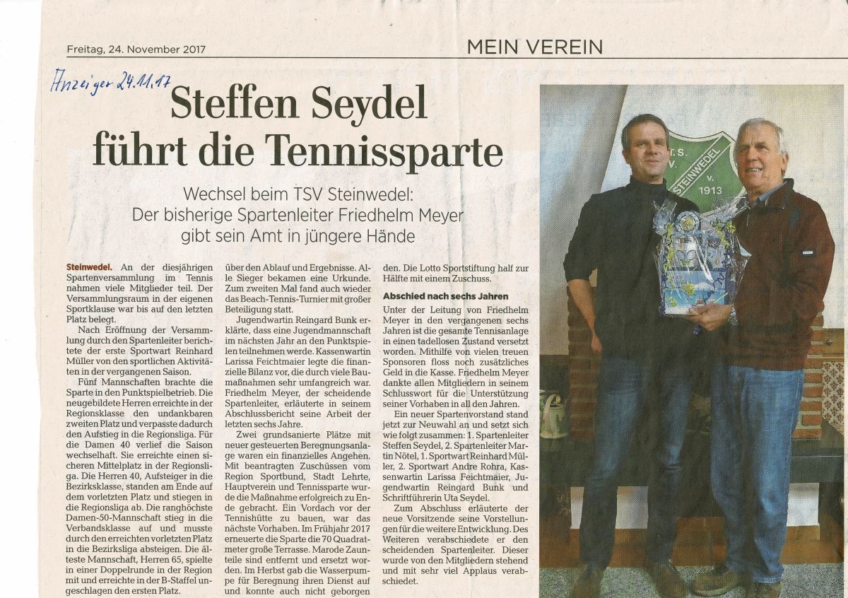 Zeitungsbericht zum Abschied von Friedhelm Meyer